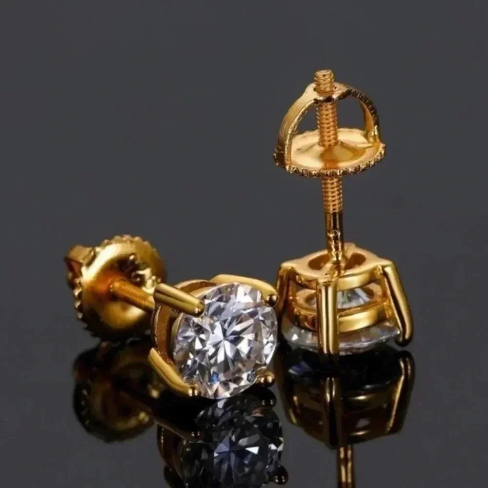 Certified 2 CTW 14k D Color VVS1 Moissanite Solitaire Stud Earrings - Picture 5 of 10